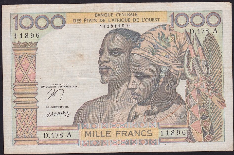 Batı Afrika Devletleri 1000 Frank 1959 -1981 Çok Temiz+ ( Fildişi Sahili ) Pick 103A/f