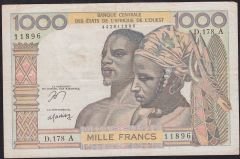 Batı Afrika Devletleri 1000 Frank 1959 -1981 Çok Temiz+ ( Fildişi Sahili ) Pick 103A/f