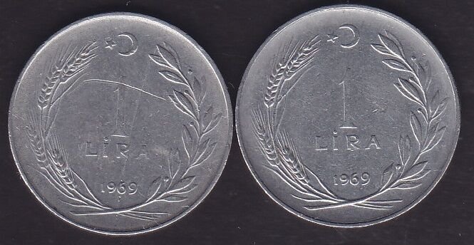1969 Yılı 1 Lira (Ters Düz Takım)