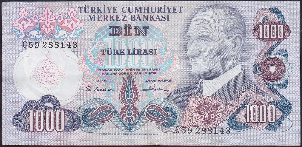 6.EMİSYON 1.TERTİP 1000 LİRA C59 288143 ÇOK ÇOK TEMİZ +
