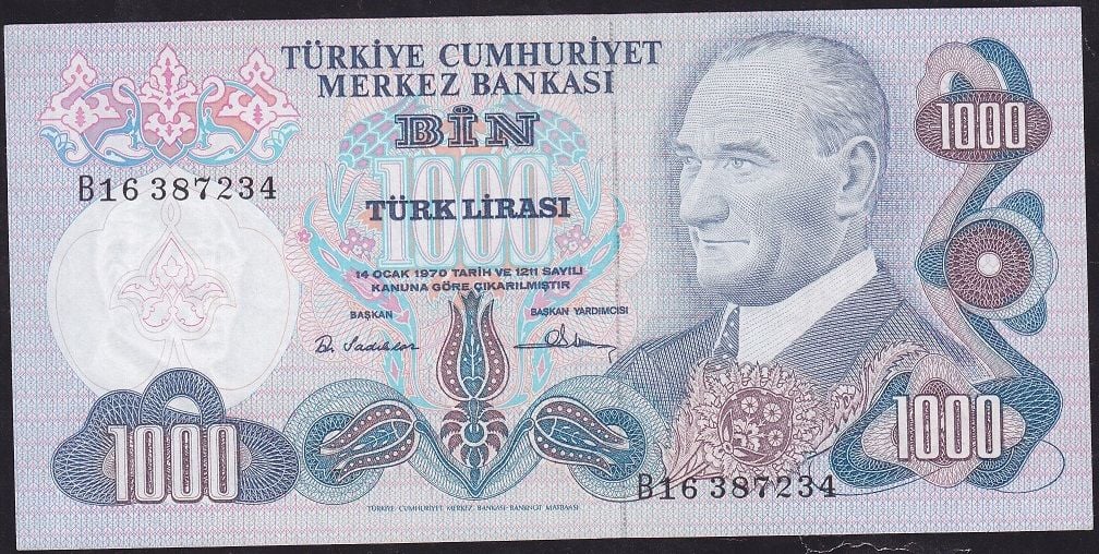 6.Emisyon 1.Tertip 1000 Lira B16 387234 Çilaltı