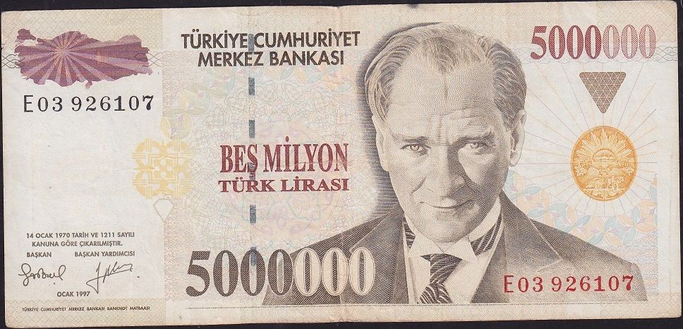 7.Emisyon 5 000 000 Lira E03 926107 Çok Temiz