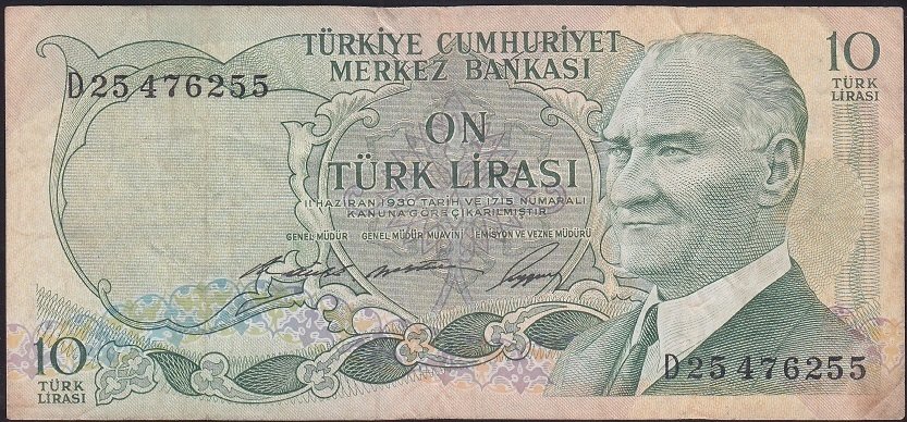 6.EMİSYON 1.TERTİP 10 LİRA D25 476255 ÇOK TEMİZ