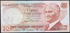 6.Emisyon 2.Tertip 20 Lira C81 215019 Çok Çok Temiz+