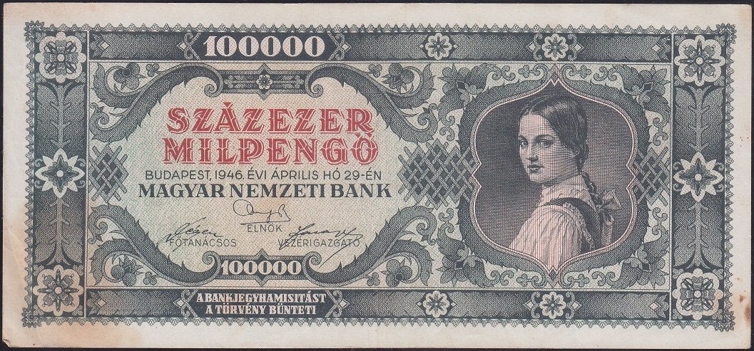 Macaristan 100000 Milpengo 1946 ÇOK ÇOK TEMİZ+ Pick 127