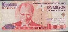 7.Emisyon 10 000 000 Lira A32 548903 Temiz+