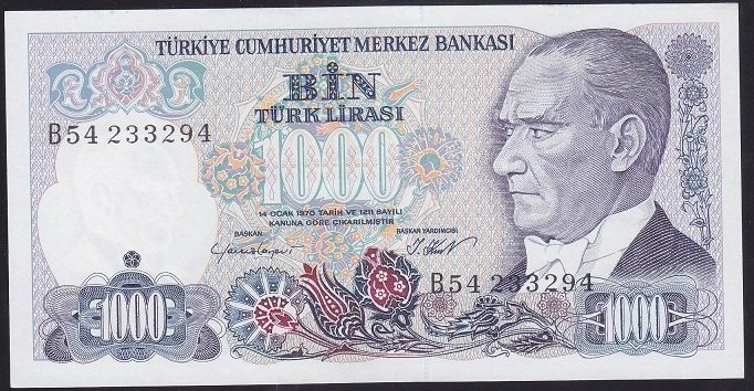 7.EMİSYON 1.TERTİP 1000 LİRA B54 233294 ÇİL