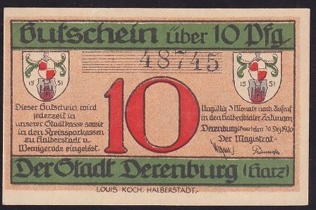 ALMANYA 10 PFENNİNG NOTGELD 1920 ÇİL