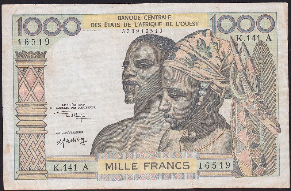 Batı Afrika Devletleri 1000 Frank 1959 -1981 Çok Temiz+ ( Fildişi Sahili ) Pick 103A/?