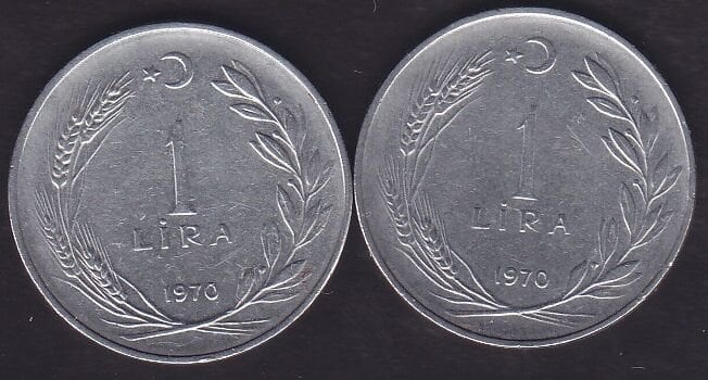 1970 Yılı 1 Lira (Ters Düz Takım)
