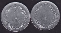 1970 Yılı 1 Lira (Ters Düz Takım)