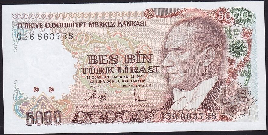 7.Emisyon 4.Tertip 5000 Lira G56 663738 Çil
