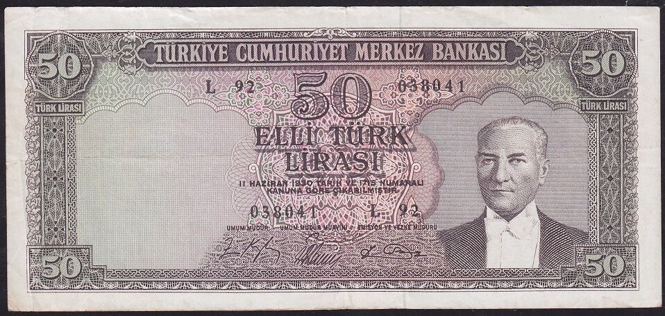 5.Emisyon 6.Tertip 50 Lira L92 038041 Çok Temiz+