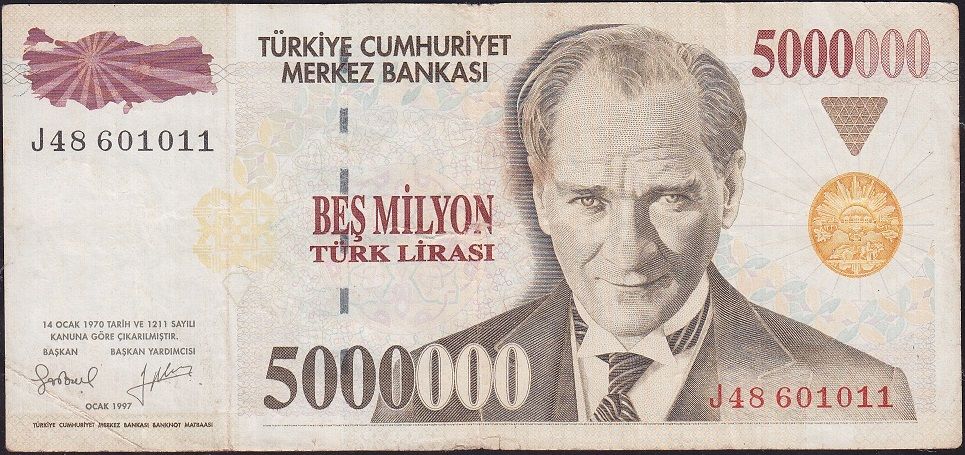 7.Emisyon 5 000 000 Lira J48 601011 Çok Temiz