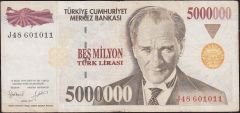 7.Emisyon 5 000 000 Lira J48 601011 Çok Temiz
