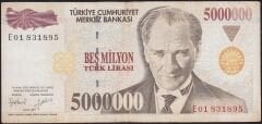 7.Emisyon 5 000 000 Lira E01 831895 Çok Temiz