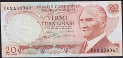 6.Emisyon 2.Tertip 20 Lira C69 158342 Çok Temiz+