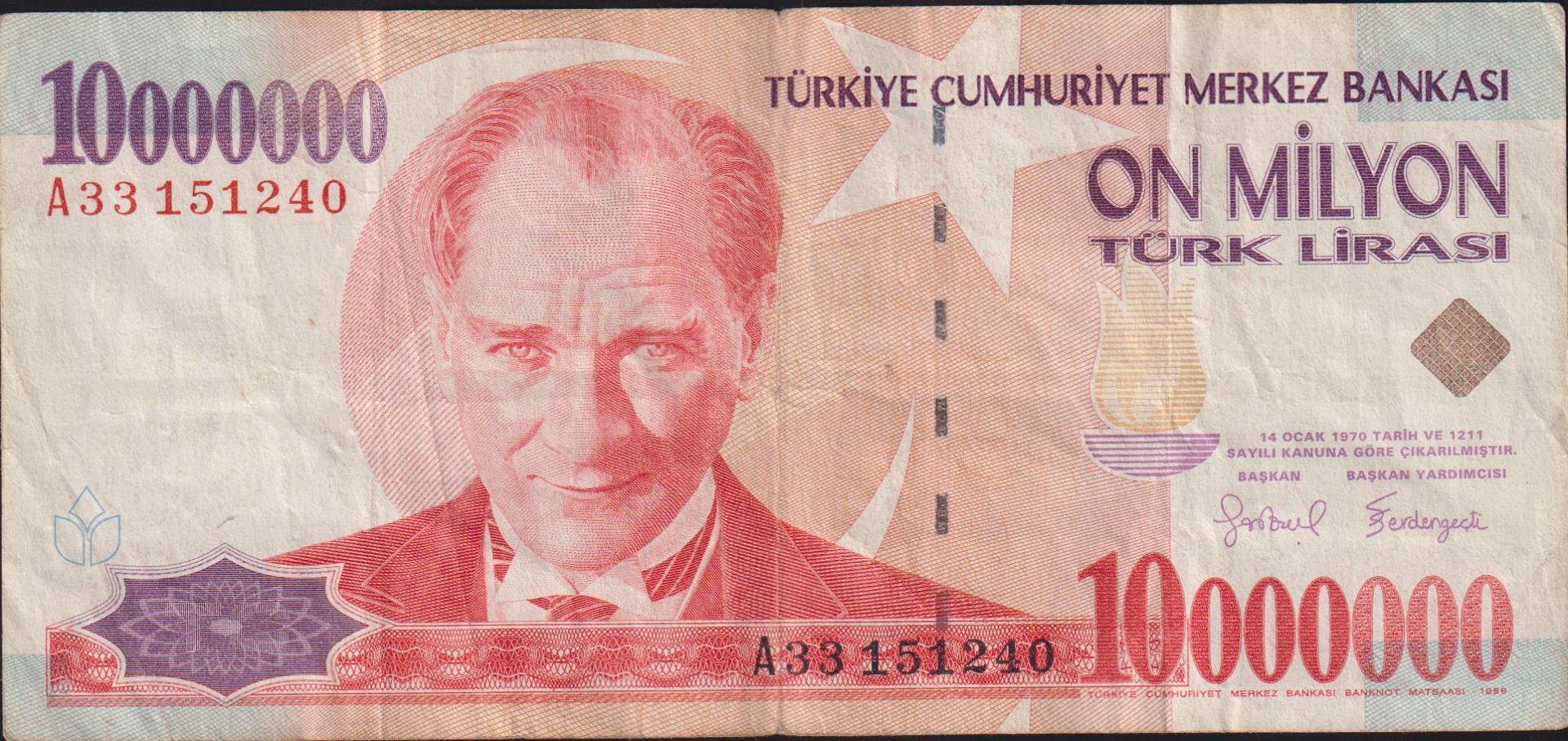7.Emisyon 10 000 000 Lira A33 151240 Çok Temiz