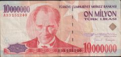 7.Emisyon 10 000 000 Lira A33 151240 Çok Temiz