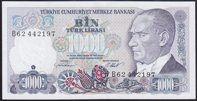 7.EMİSYON 1.TERTİP 1000 LİRA B62 442197 ÇİLALTI ÇİL