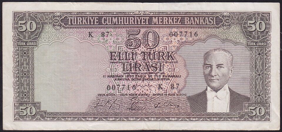 5.Emisyon 6.Tertip 50 Lira K87 007716 Çok Temiz+