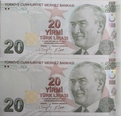 9.Emisyon 6.Tertip 20 Lira G001 210299 - 210300 Seri Takipli Çil