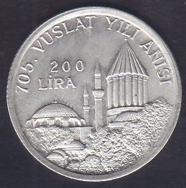 1978 YILI 200 LİRA 1978 MEVLANA VUSLAT YILI ANISI GÜMÜŞ ÇİLALTI ÇİL