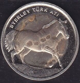 2014 Tarihli1 Lira Byerley Türk Atı Bimetal Hatıra Para ( Lekeler Var )