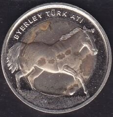 2014 Tarihli1 Lira Byerley Türk Atı Bimetal Hatıra Para ( Lekeler Var )