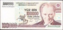 7.Emisyon 1.Tertip 100000 Lira A56 029410 Çok Temiz