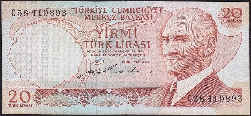 6.Emisyon 2.Tertip 20 Lira C58 419893 Çok Çok Temiz+