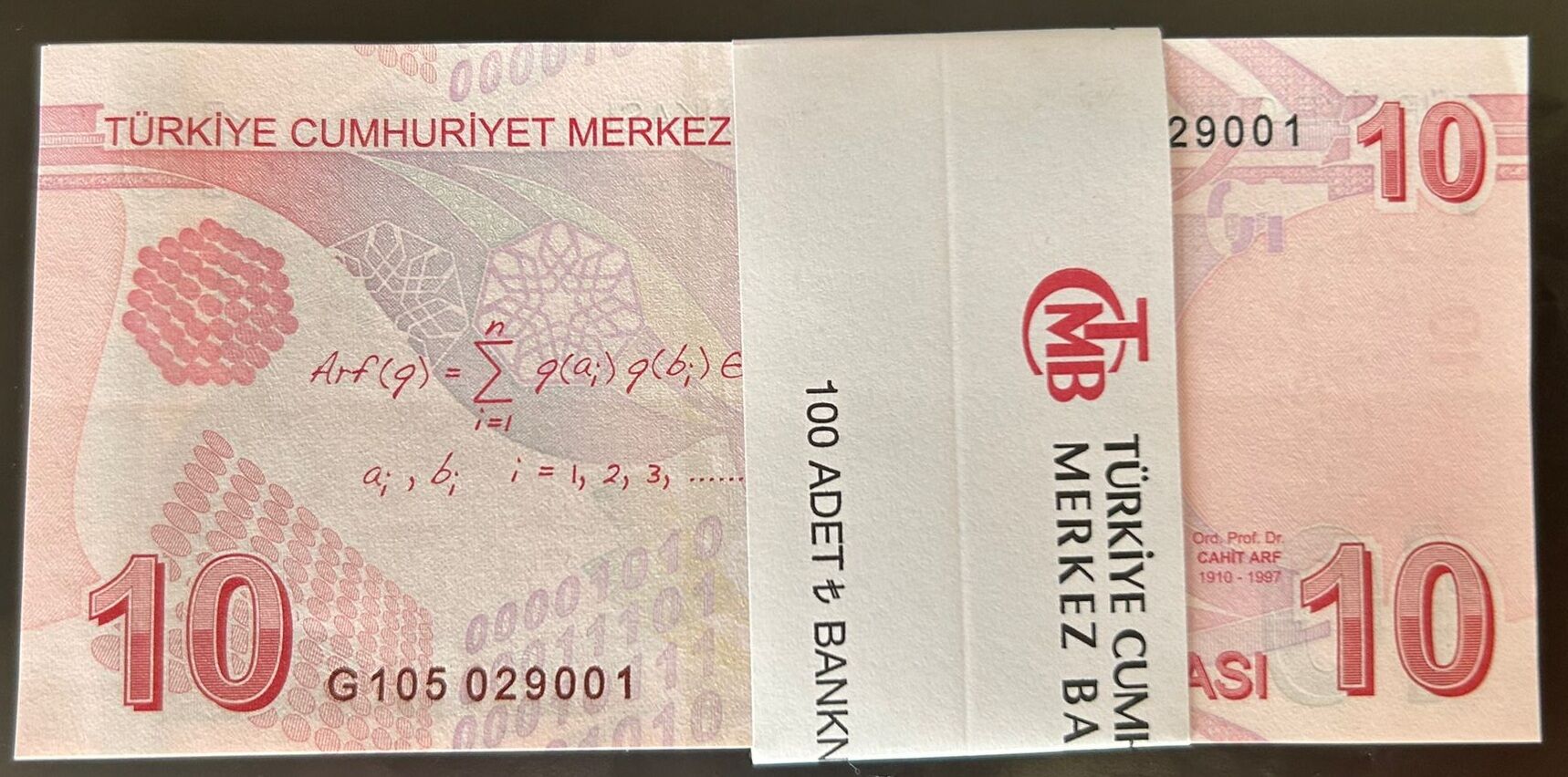 9.Emisyon 7.Tertip 10 Lira G105 029001 - 100 Çil Deste (100 Adet ) Tam Sıralı