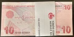 9.Emisyon 7.Tertip 10 Lira G105 029001 - 100 Çil Deste (100 Adet ) Tam Sıralı