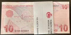 9.Emisyon 7.Tertip 10 Lira G105 029001 - 100 Çil Deste (100 Adet ) Tam Sıralı