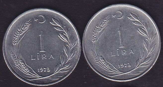 1973 Yılı 1 Lira (Ters Düz Takım)