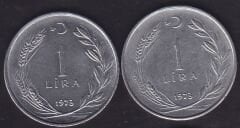1973 Yılı 1 Lira (Ters Düz Takım)