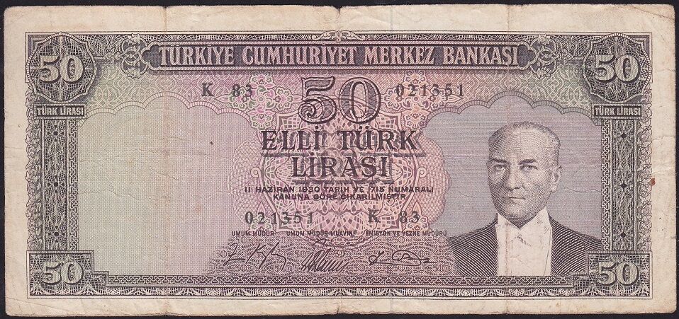 5.Emisyon 6.Tertip 50 Lira K83 021351 Çok Temiz