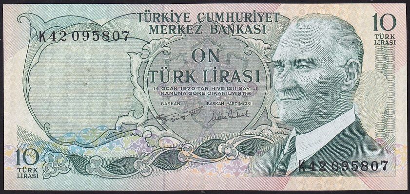 6.Emisyon 2.Tertip 10 Lira K42 095807 Çilaltı Çil