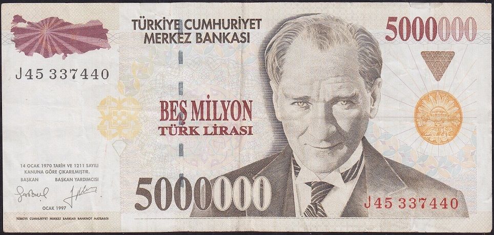 7.Emisyon 5 000 000 Lira J45 337440 Çok Temiz+