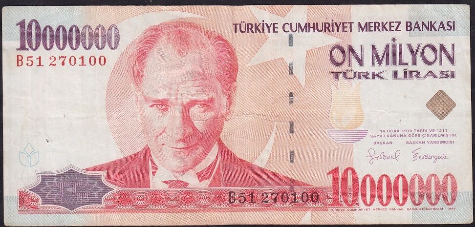 7.Emisyon 10 000 000 Lira B51 270100 Çok Temiz