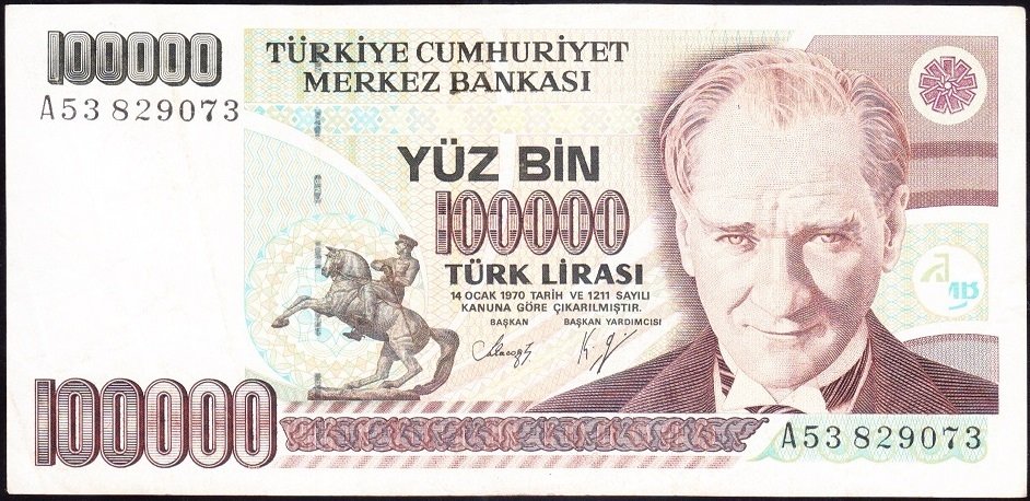 7.Emisyon 1.Tertip 100000 Lira A53 829073 Çok Temiz +