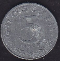 Avusturya 5 Groschen 1968 Çinko