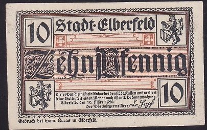 ALMANYA 10 PFENNİNG NOTGELD 1920 ÇİLALTI
