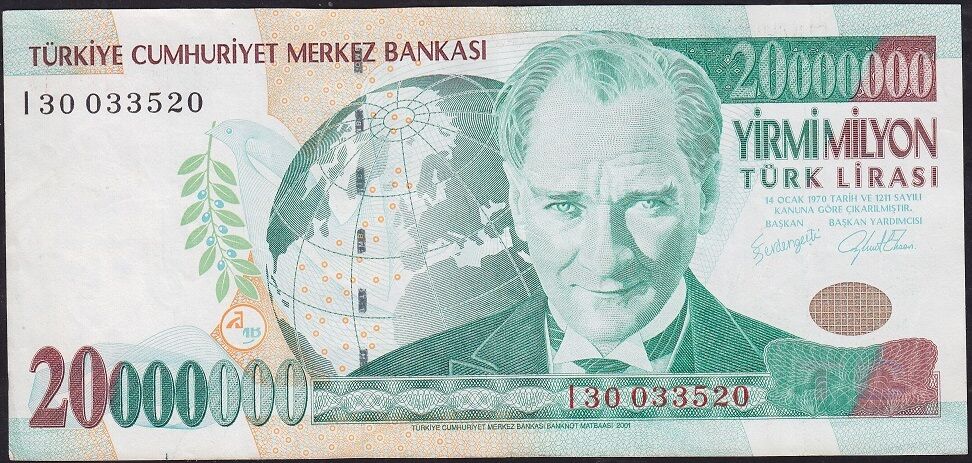 7.Emisyon 20 000 000 Lira I30 033520 Çok Temiz+