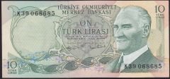 6.Emisyon 2.Tertip 10 Lira K39 068685 Çok Çok Temiz+