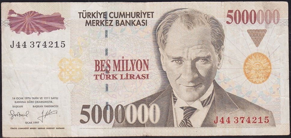 7.Emisyon 5 000 000 Lira J44 374215 Çok Temiz