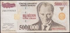7.Emisyon 5 000 000 Lira J44 374215 Çok Temiz