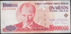 7.Emisyon 10 000 000 Lira B50 973496 Çok Temiz