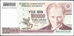 7.Emisyon 1.Tertip 100000 Lira A48 977918 Çok Çok Temiz +