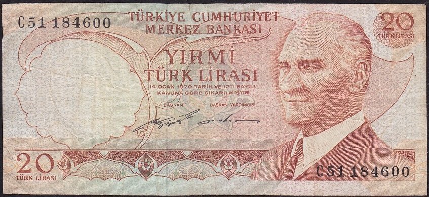 6.Emisyon 2.Tertip 20 Lira C51 184600 Çok Temiz
